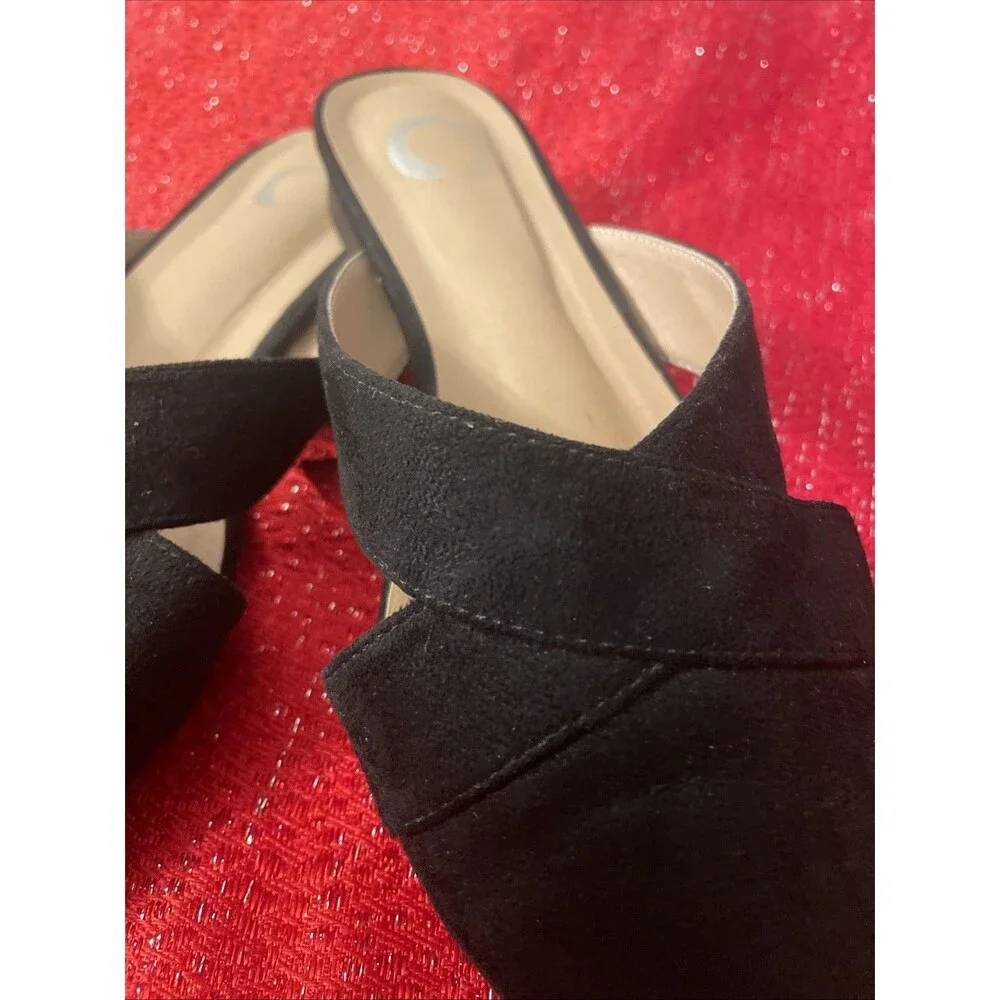 Womens Black Dress Shoes Size 8.5 Flat Slip-ons Suede Pointed Toe